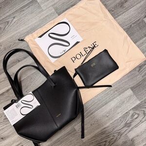 Polene Cyme Black Leather Mini Tote with Pouch